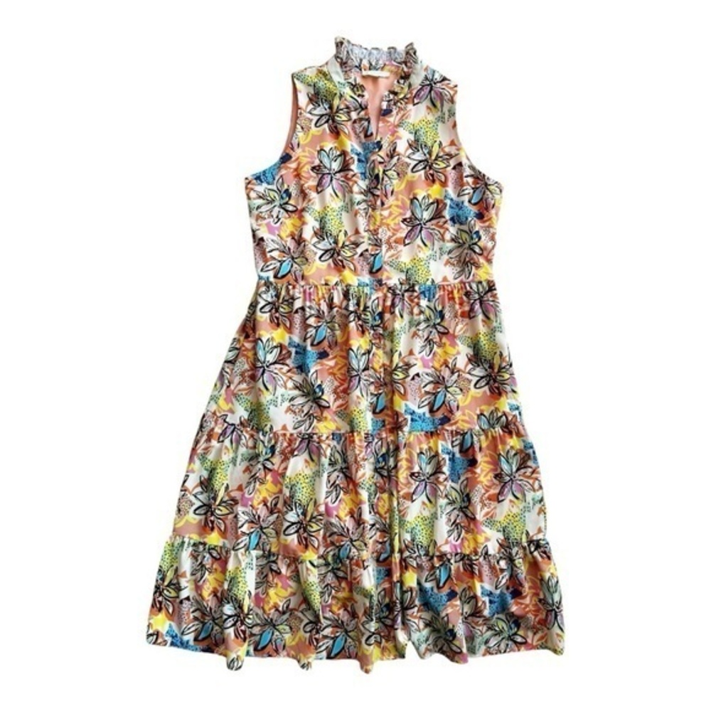 Jade Peach & Pink Floral Print Sleeveless MIDI‎ Dress Size Small